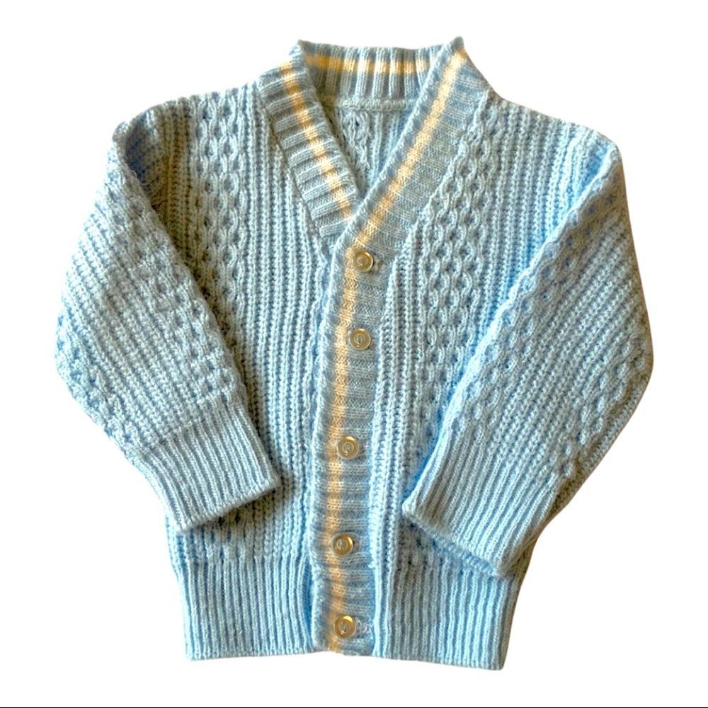 VINTAGE Handmade knit cardigan preppy blue button down sweater spring fall